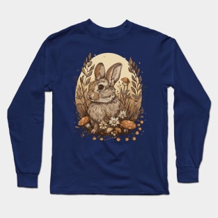 Vintage Rabbit Wild Mushroom Fairytale Mycology Forest Long Sleeve T-Shirt